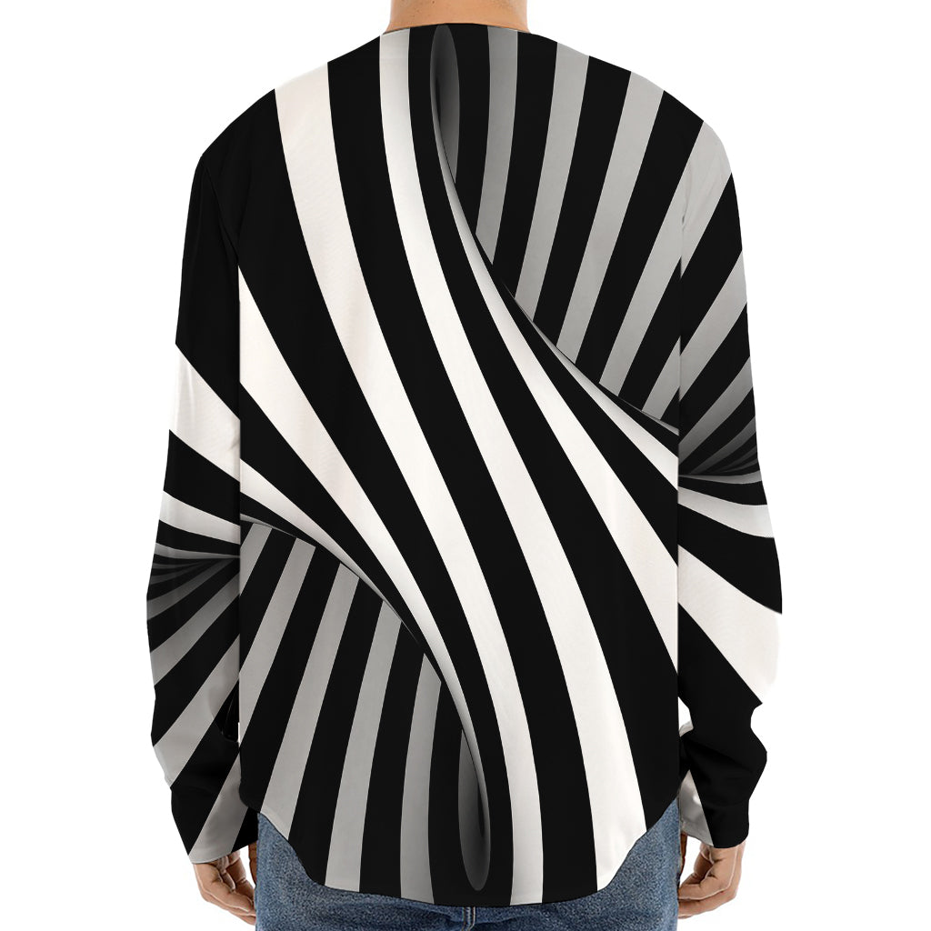 Black And White Twist Illusion Print Long Sleeve Baseball Jersey