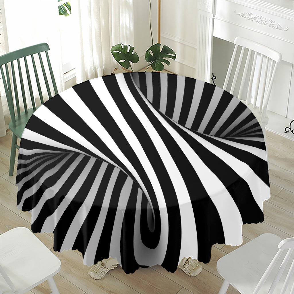 Black And White Twist Illusion Print Waterproof Round Tablecloth