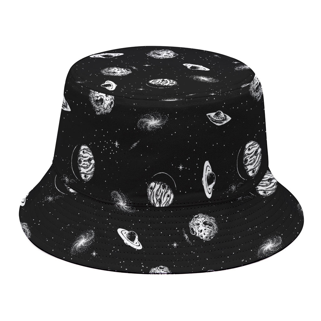 Black And White UFO Pattern Print Bucket Hat