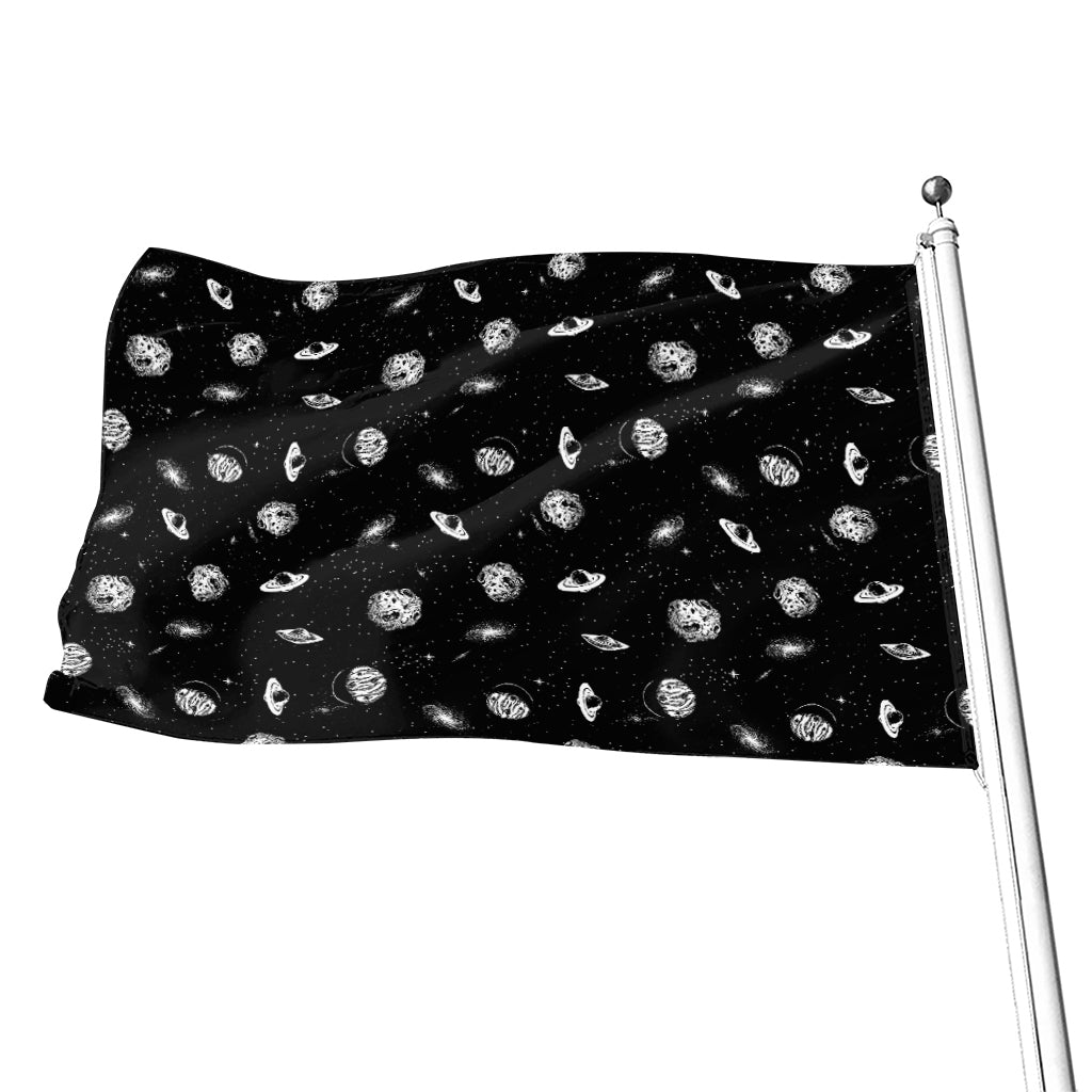 Black And White UFO Pattern Print Flag