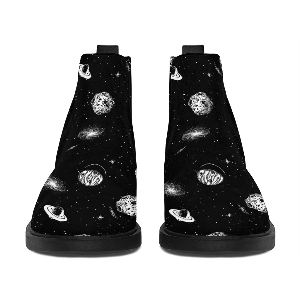 Black And White UFO Pattern Print Flat Ankle Boots