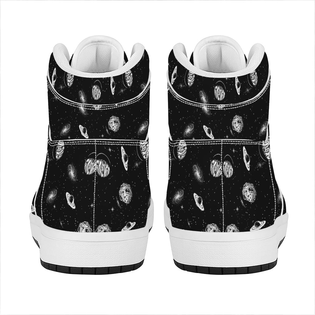 Black And White UFO Pattern Print High Top Leather Sneakers