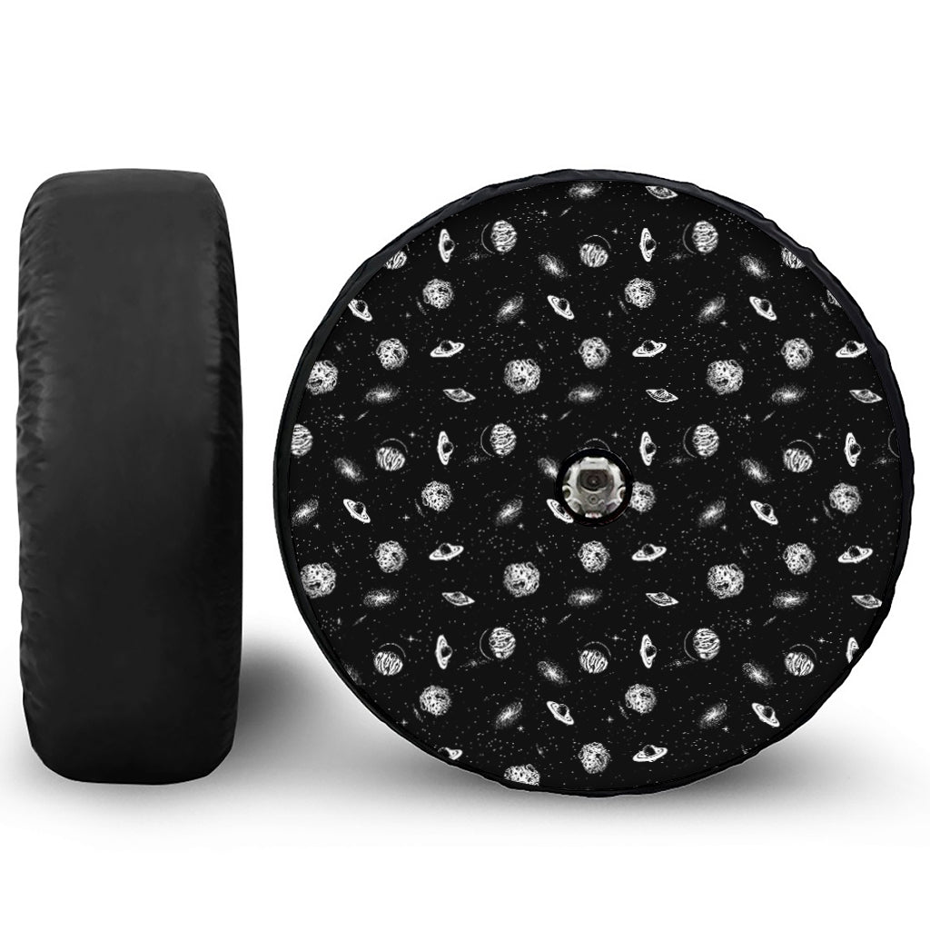 Black And White UFO Pattern Print Tire Cover With Camera Hole