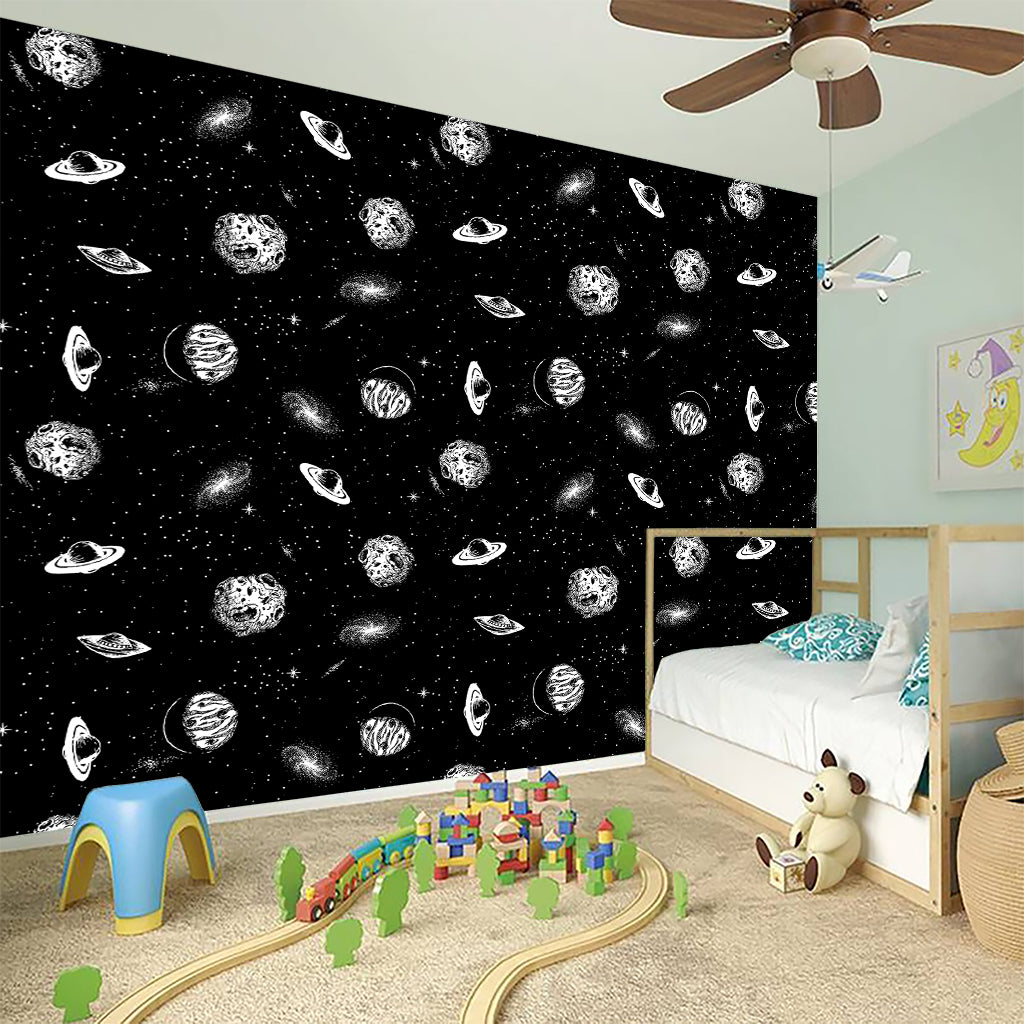 Black And White UFO Pattern Print Wall Sticker