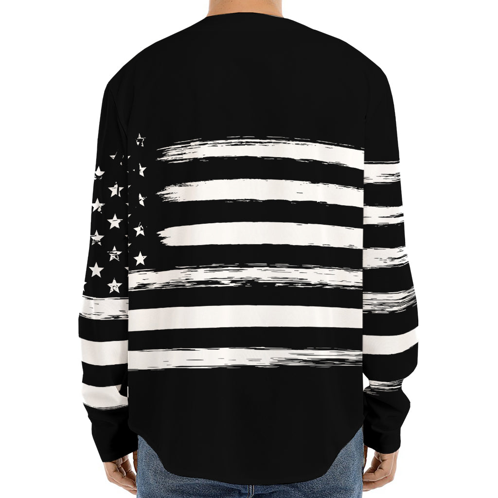 Black And White USA Flag Print Long Sleeve Baseball Jersey