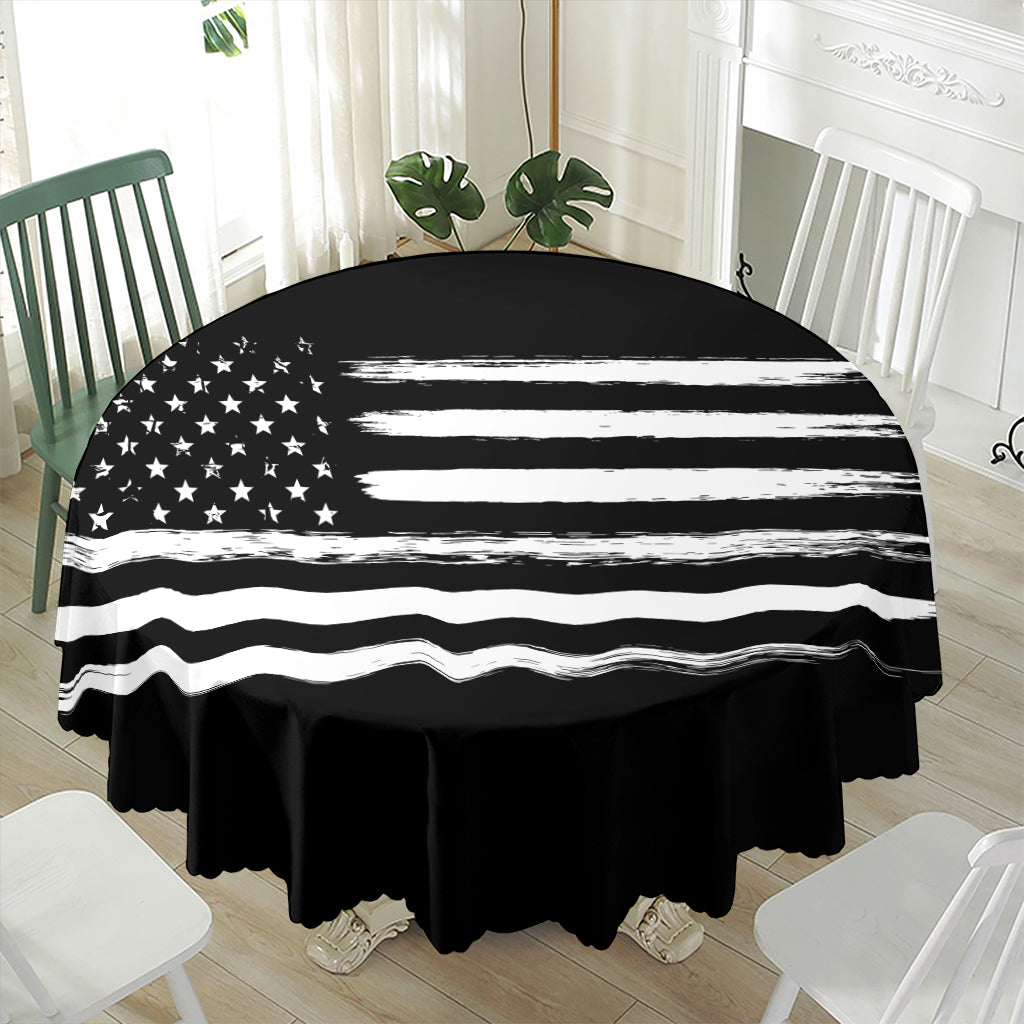 Black And White USA Flag Print Waterproof Round Tablecloth
