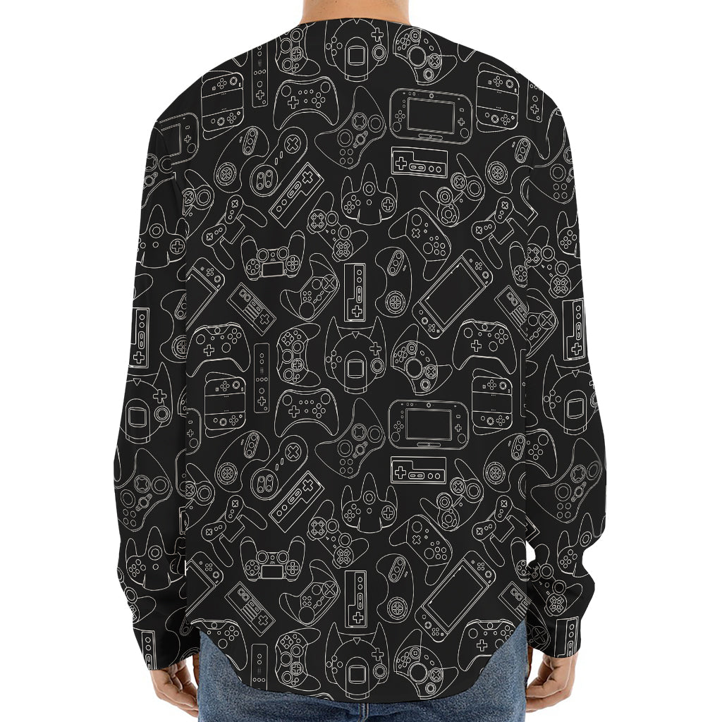 Black And White Video Game Pattern Print Long Sleeve Baseball Jersey