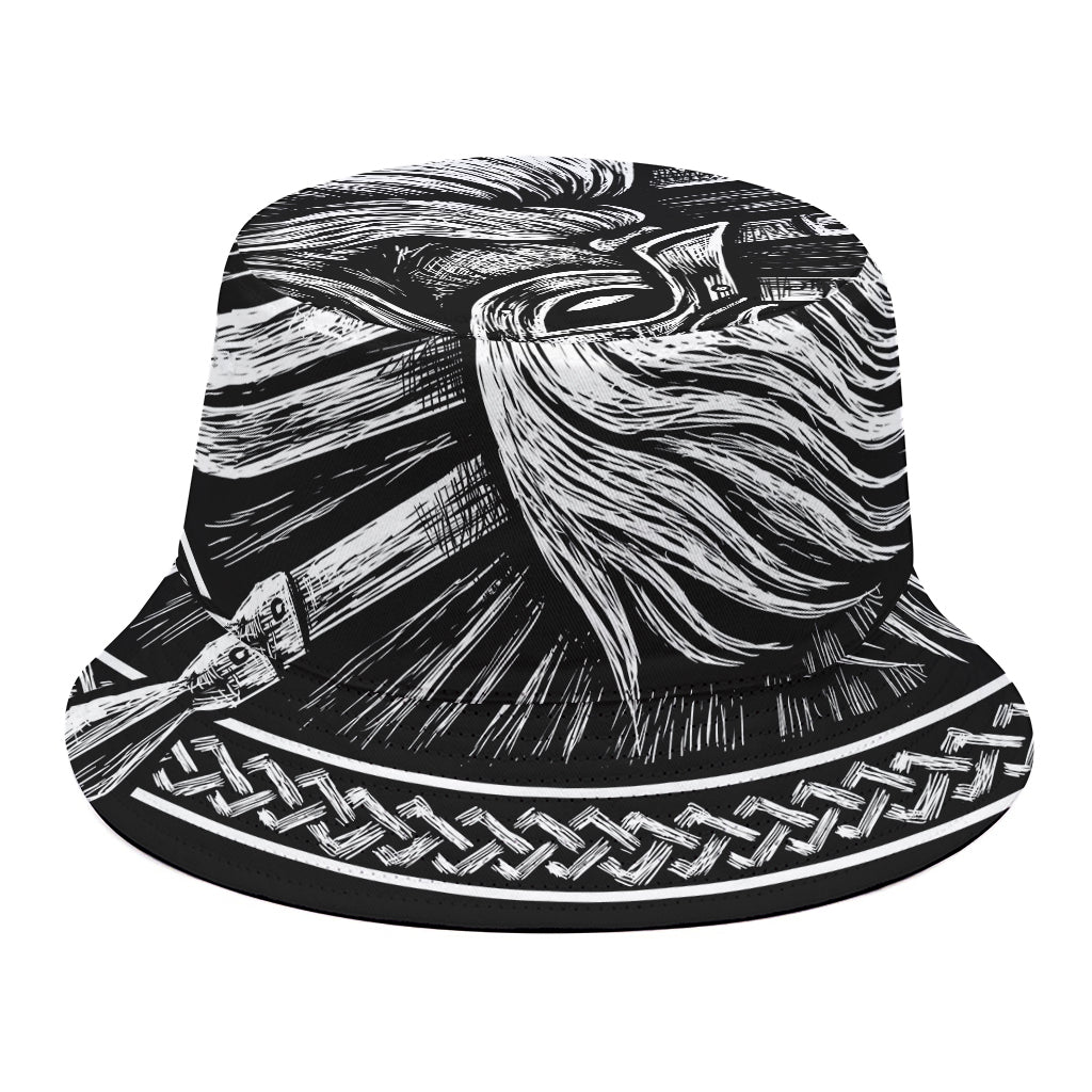 Black And White Viking God Odin Print Bucket Hat