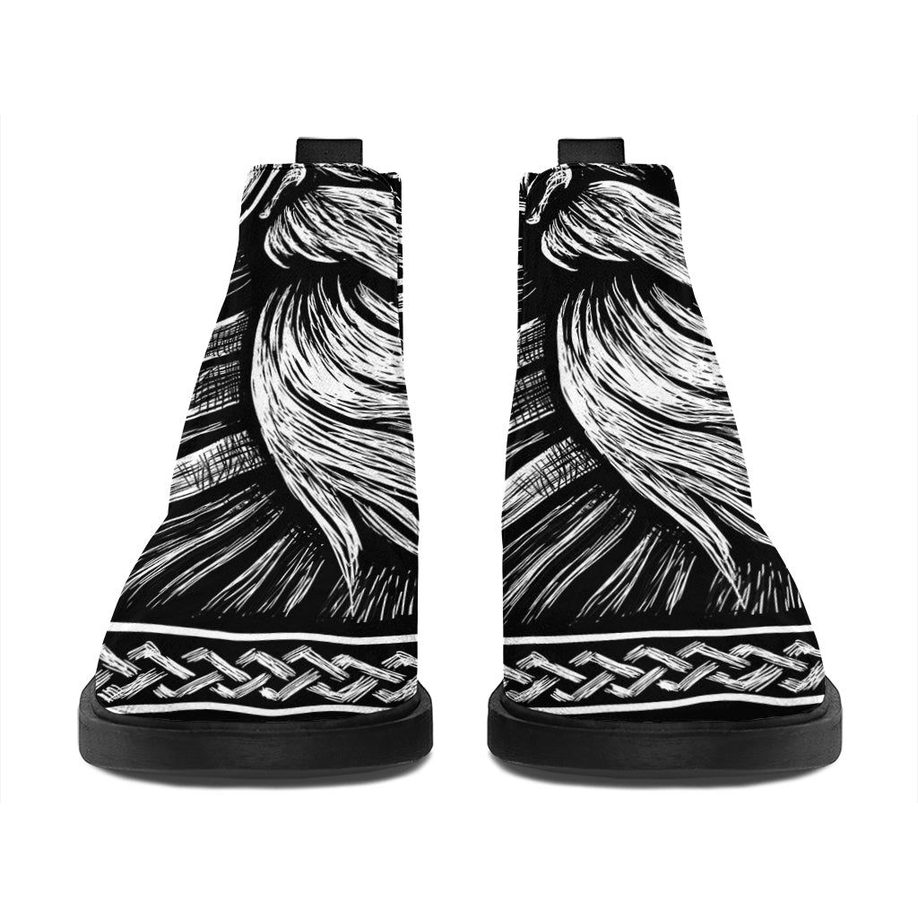 Black And White Viking God Odin Print Flat Ankle Boots
