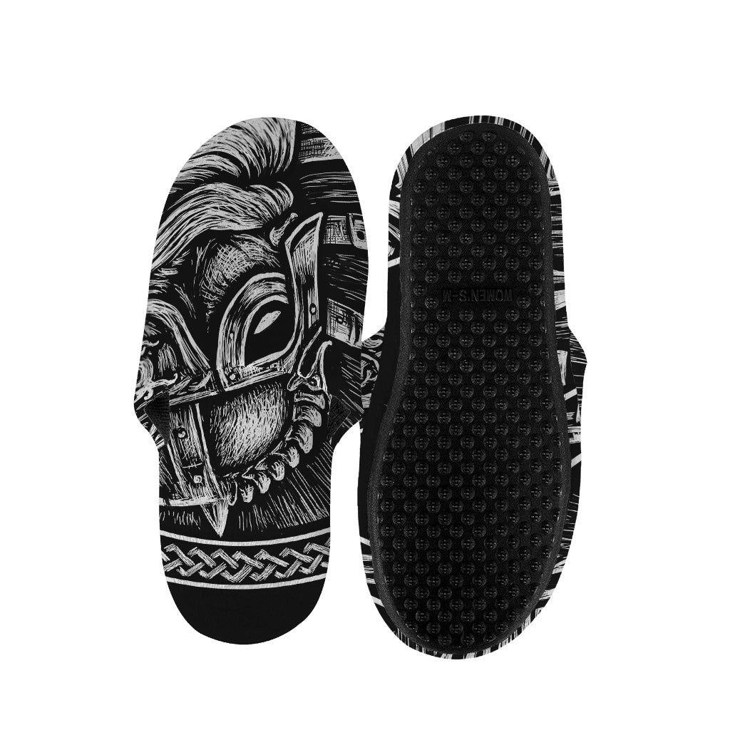 Black And White Viking God Odin Print Slippers