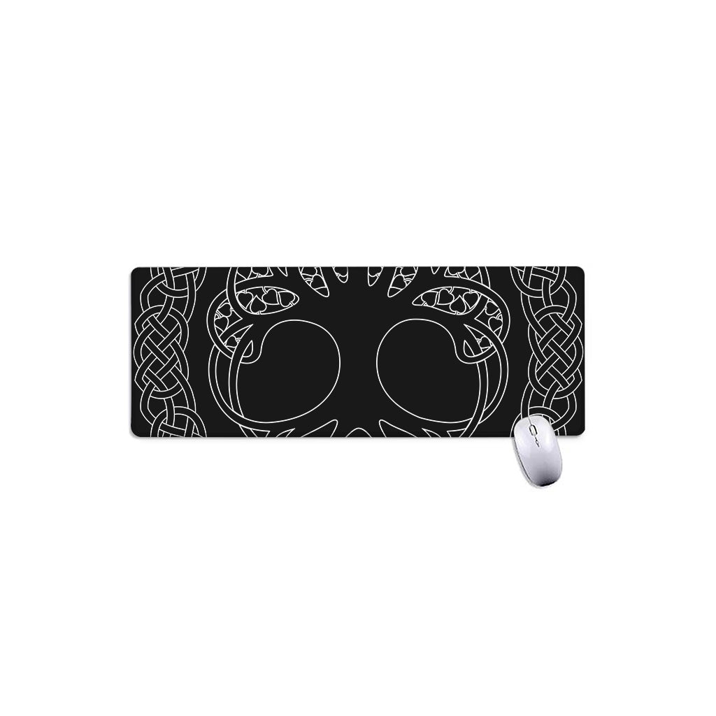 Black And White Viking Yggdrasil Print Extended Mouse Pad