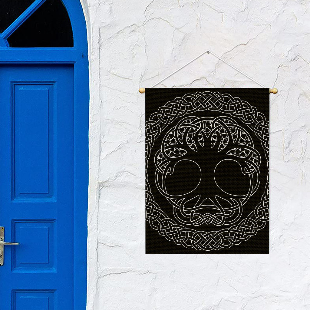 Black And White Viking Yggdrasil Print Garden Flag