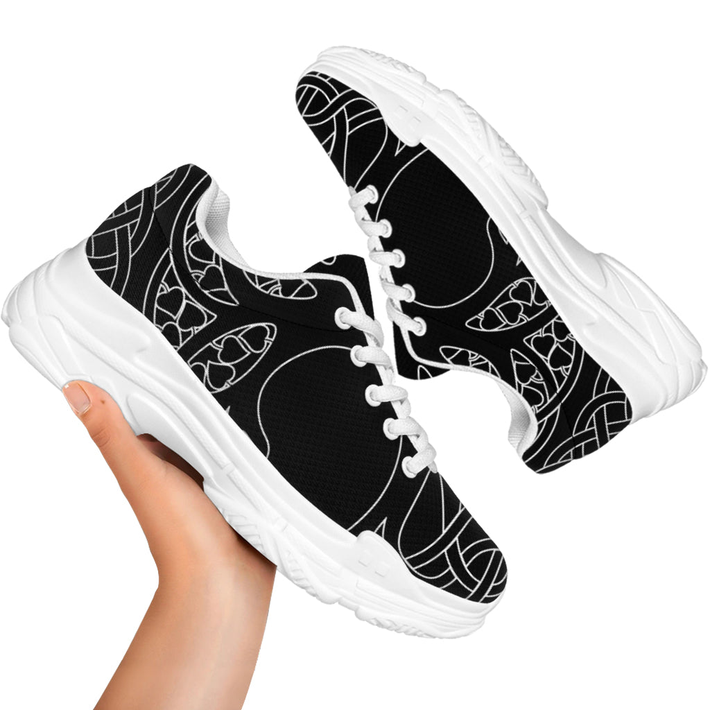 Black And White Viking Yggdrasil Print White Chunky Shoes