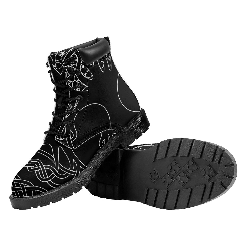 Black And White Viking Yggdrasil Print Work Boots