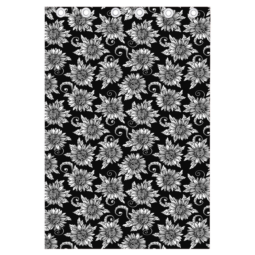 Black And White Vintage Sunflower Print Curtain