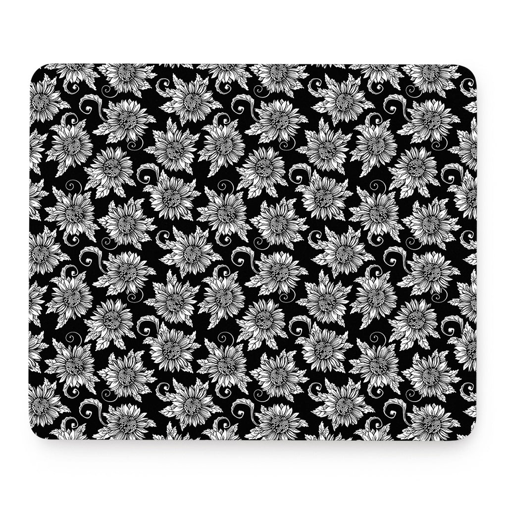 Black And White Vintage Sunflower Print Mouse Pad