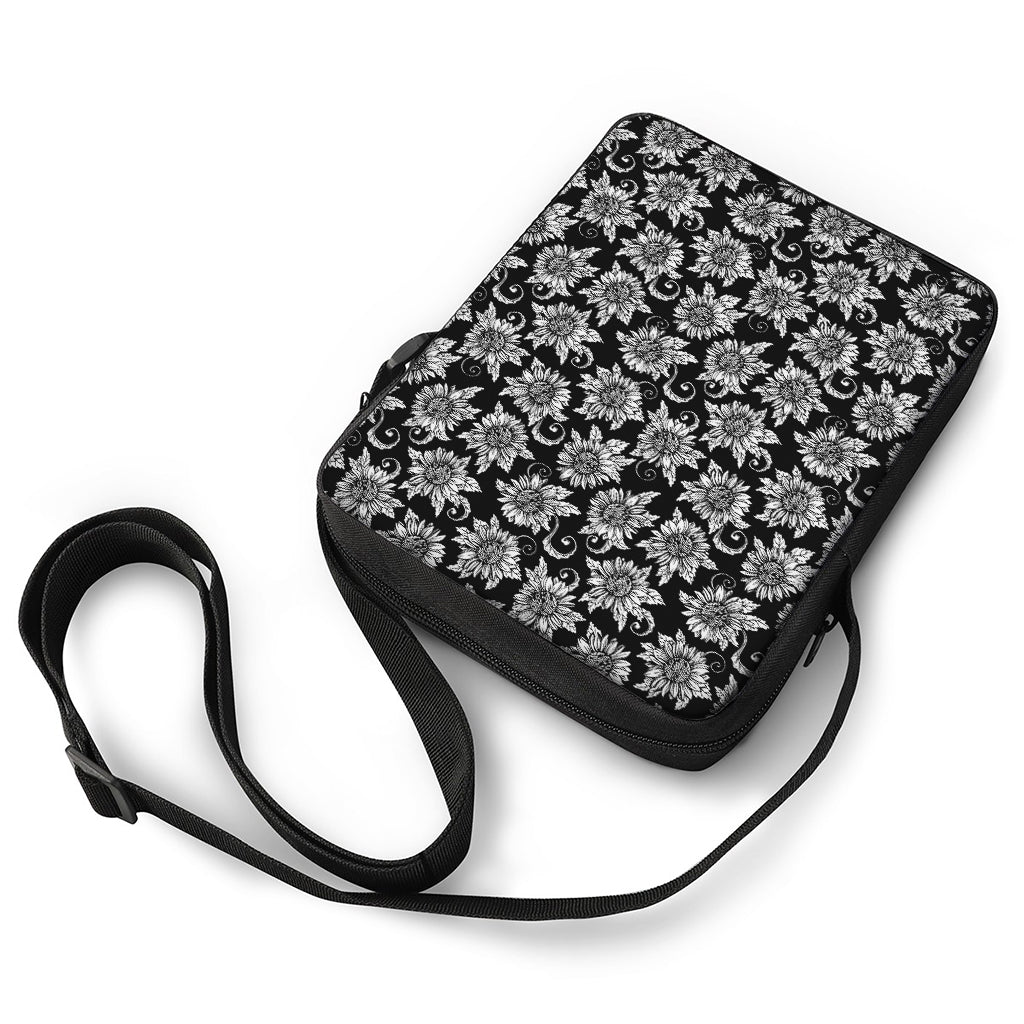 Black And White Vintage Sunflower Print Rectangular Crossbody Bag