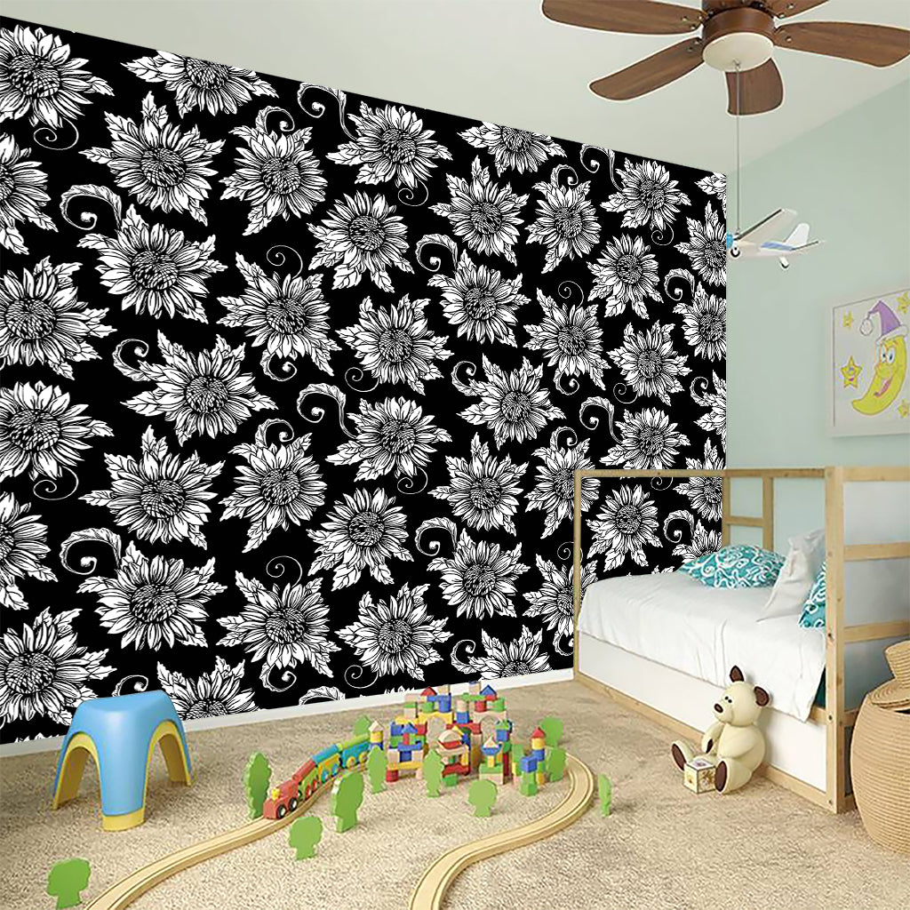 Black And White Vintage Sunflower Print Wall Sticker