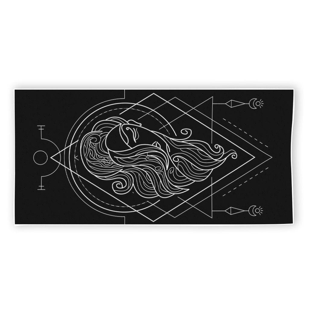 Black And White Virgo Sign Print Beach Towel