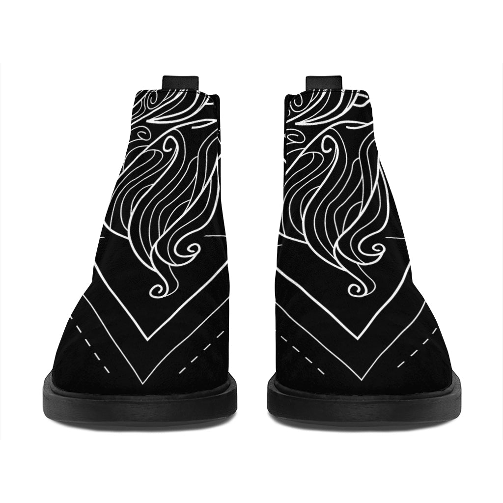 Black And White Virgo Sign Print Flat Ankle Boots