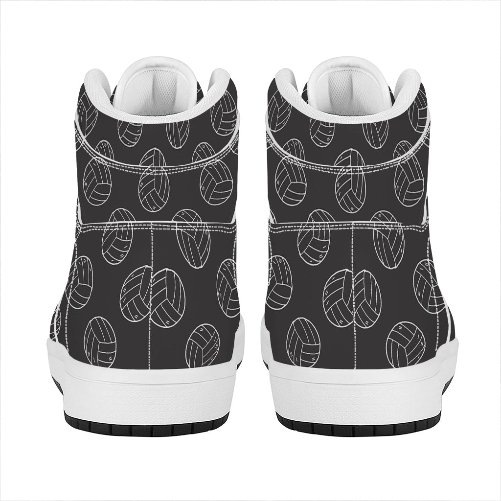 Black And White Volleyball Pattern Print High Top Leather Sneakers