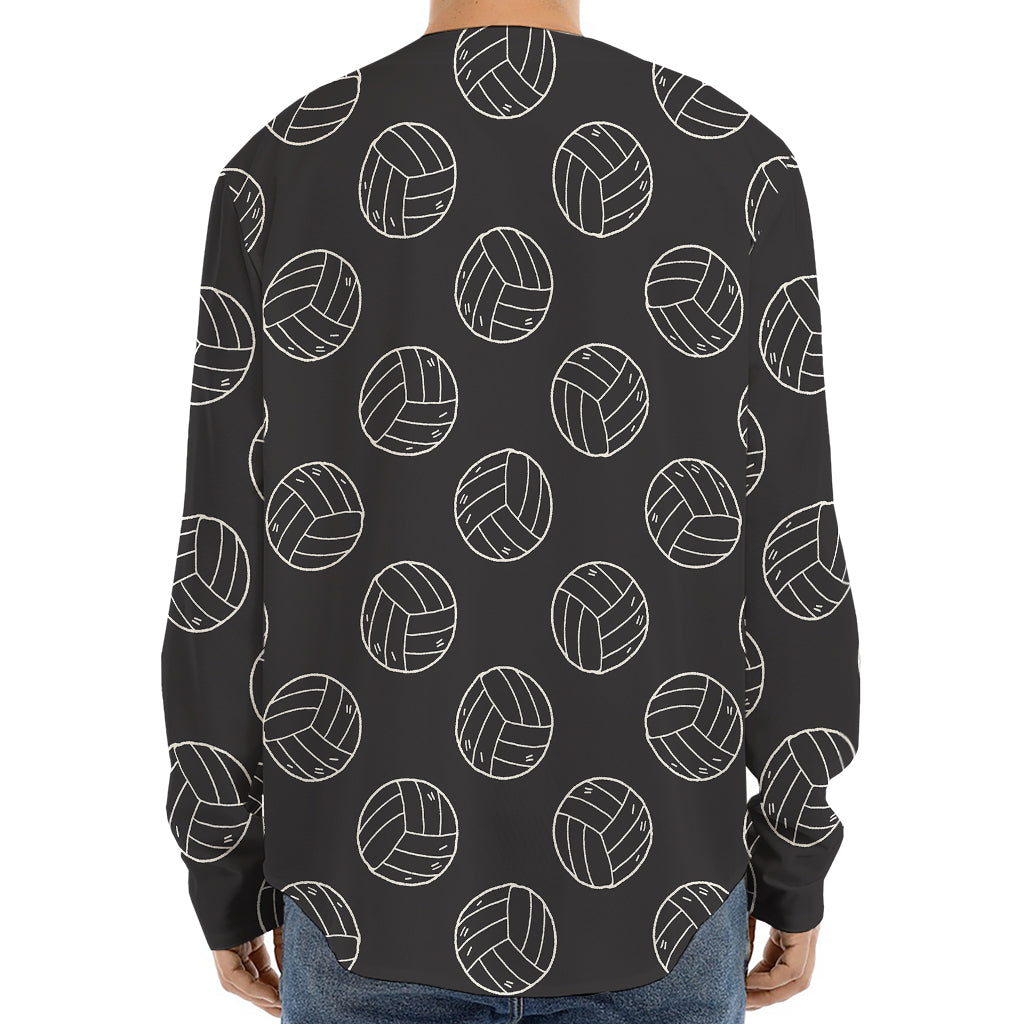 Black And White Volleyball Pattern Print Long Sleeve Baseball Jersey