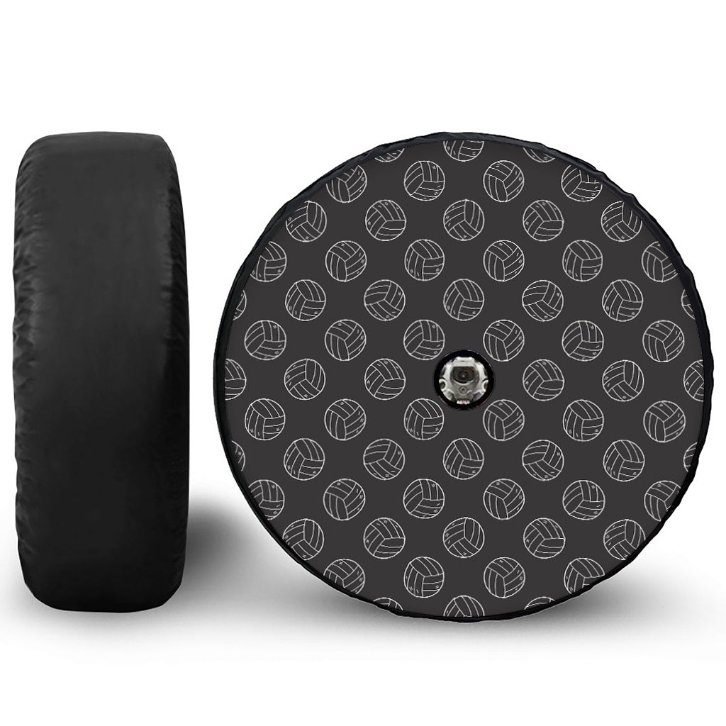 Black And White Volleyball Pattern Print Tire Cover With Camera Hole