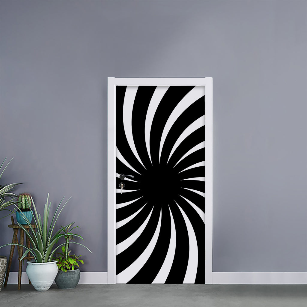 Black And White Vortex Swirl Print Door Sticker