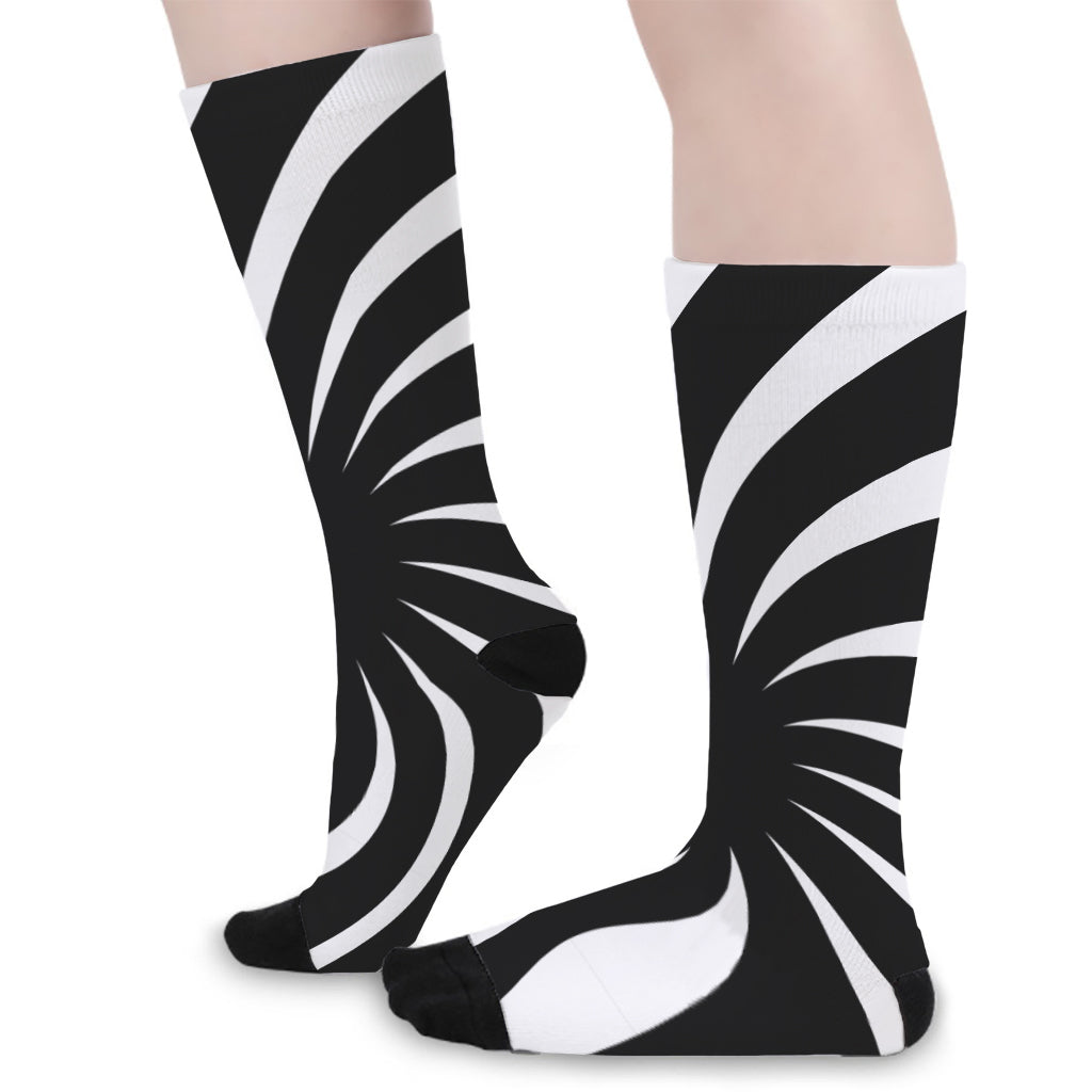 Black And White Vortex Swirl Print Long Socks