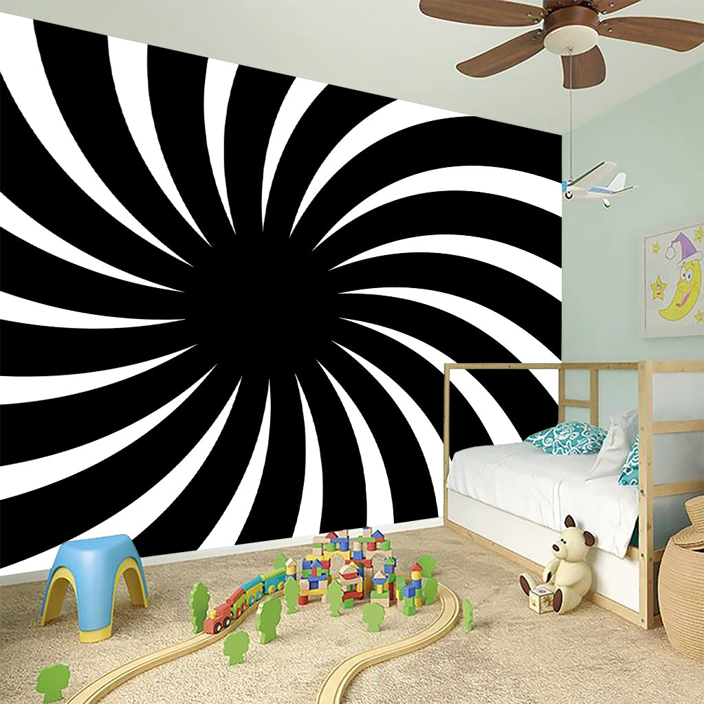 Black And White Vortex Swirl Print Wall Sticker