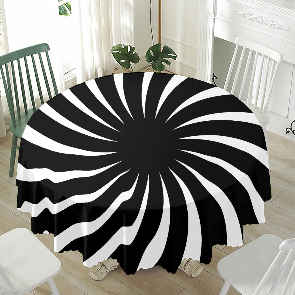 Black And White Vortex Swirl Print Waterproof Round Tablecloth