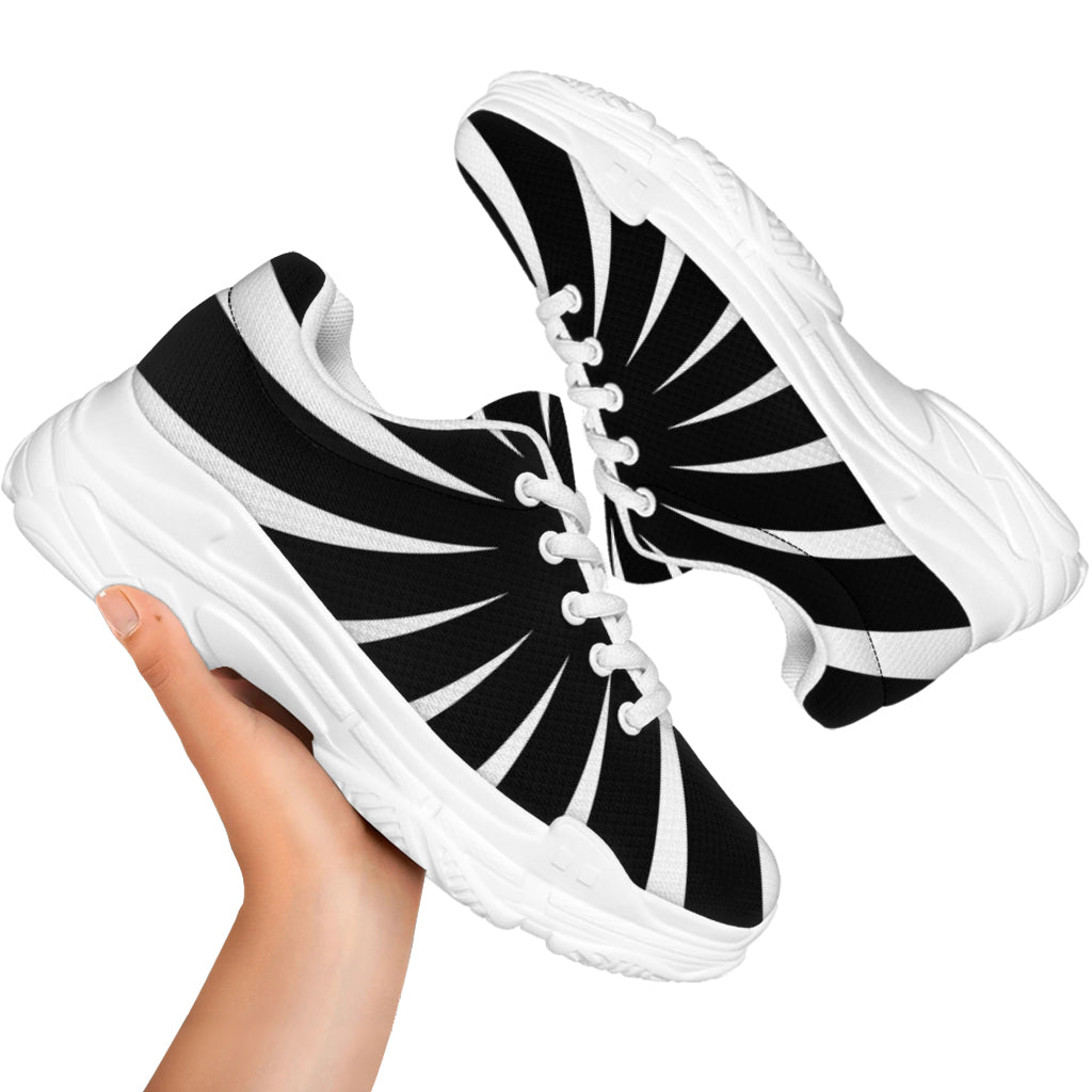 Black And White Vortex Swirl Print White Chunky Shoes