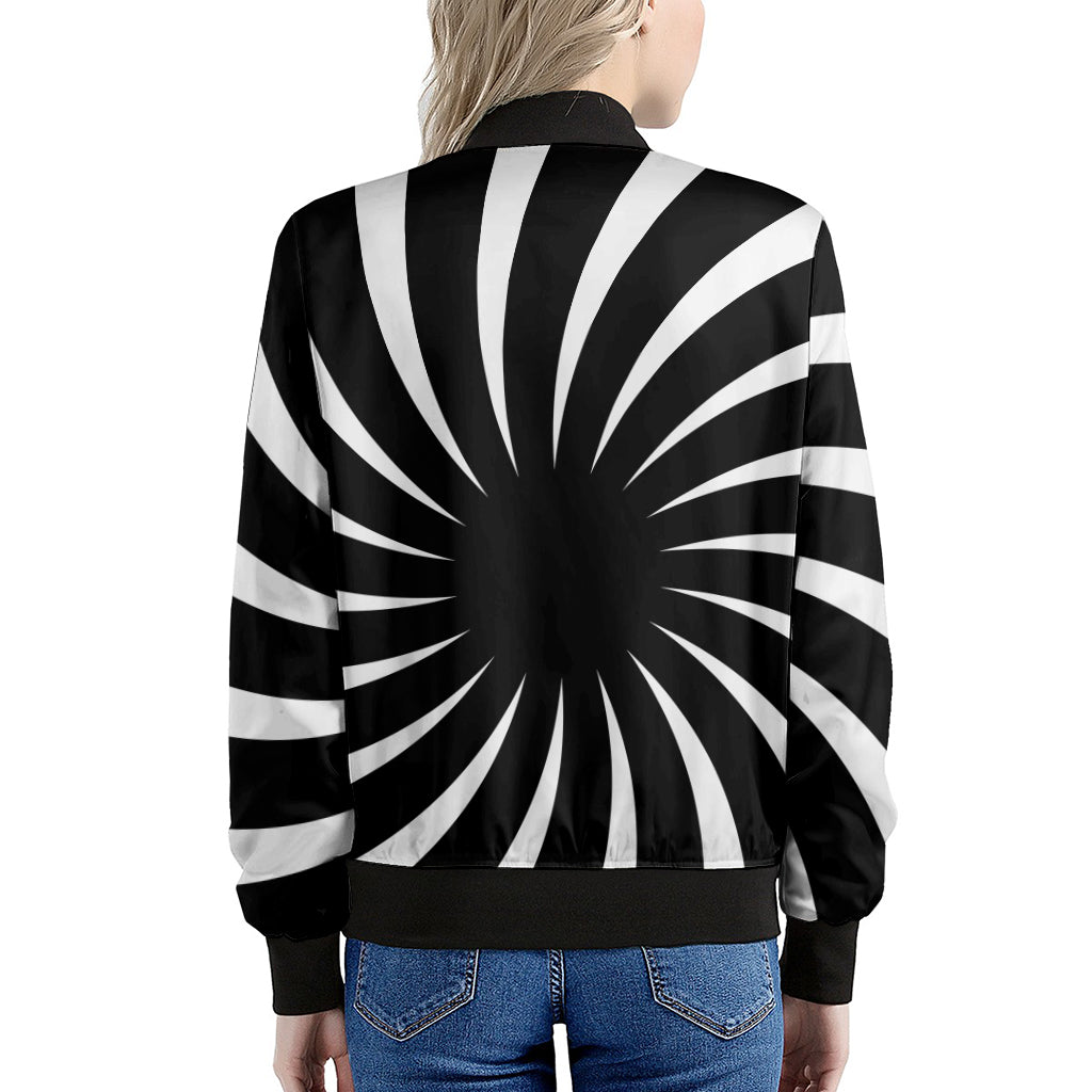 Black And White Vortex Swirl Print Women's Bomber Jacket