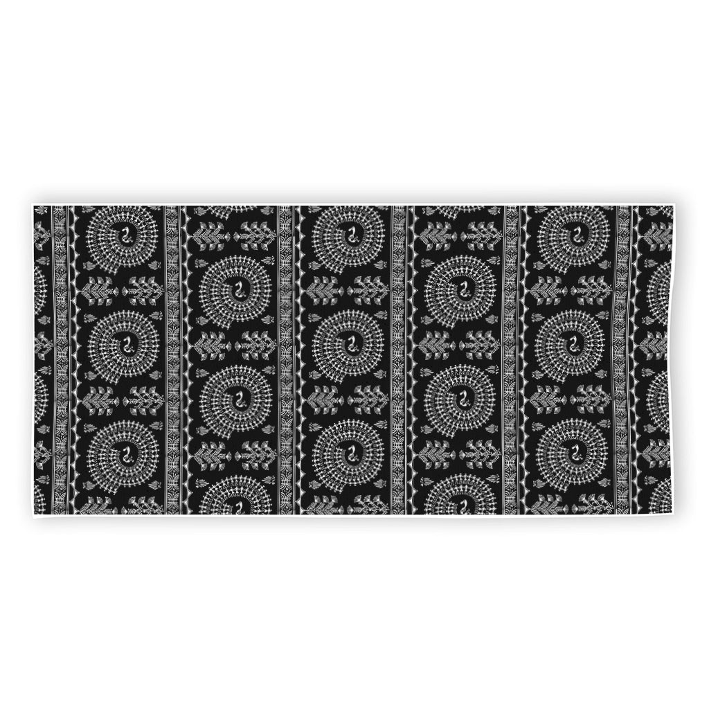 Black And White Warli Tribal Print Beach Towel