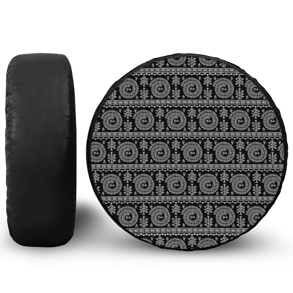 Black And White Warli Tribal Print Tire Cover