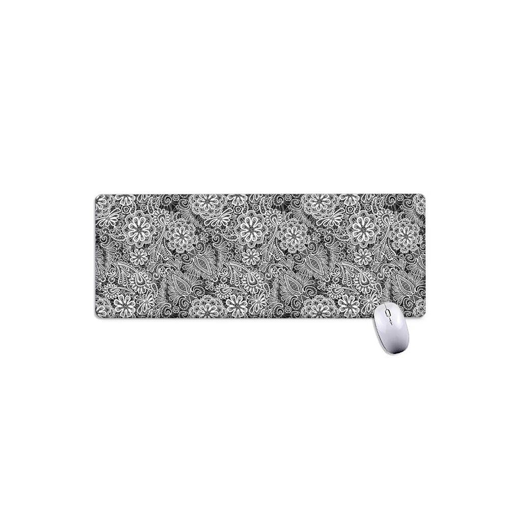 Black And White Western Flower Print Extended Mouse Pad