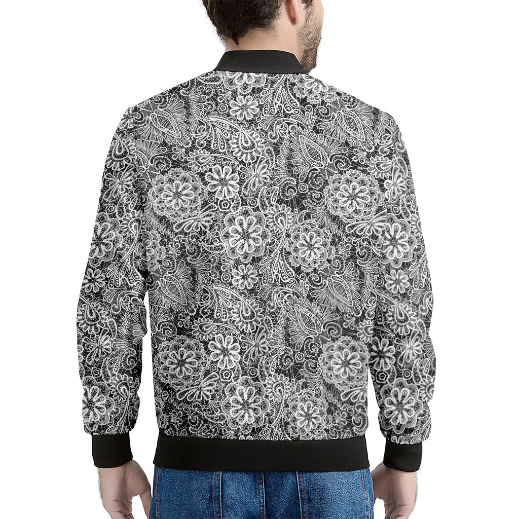 Black And White Western Flower Print Men's Bomber Jacket
