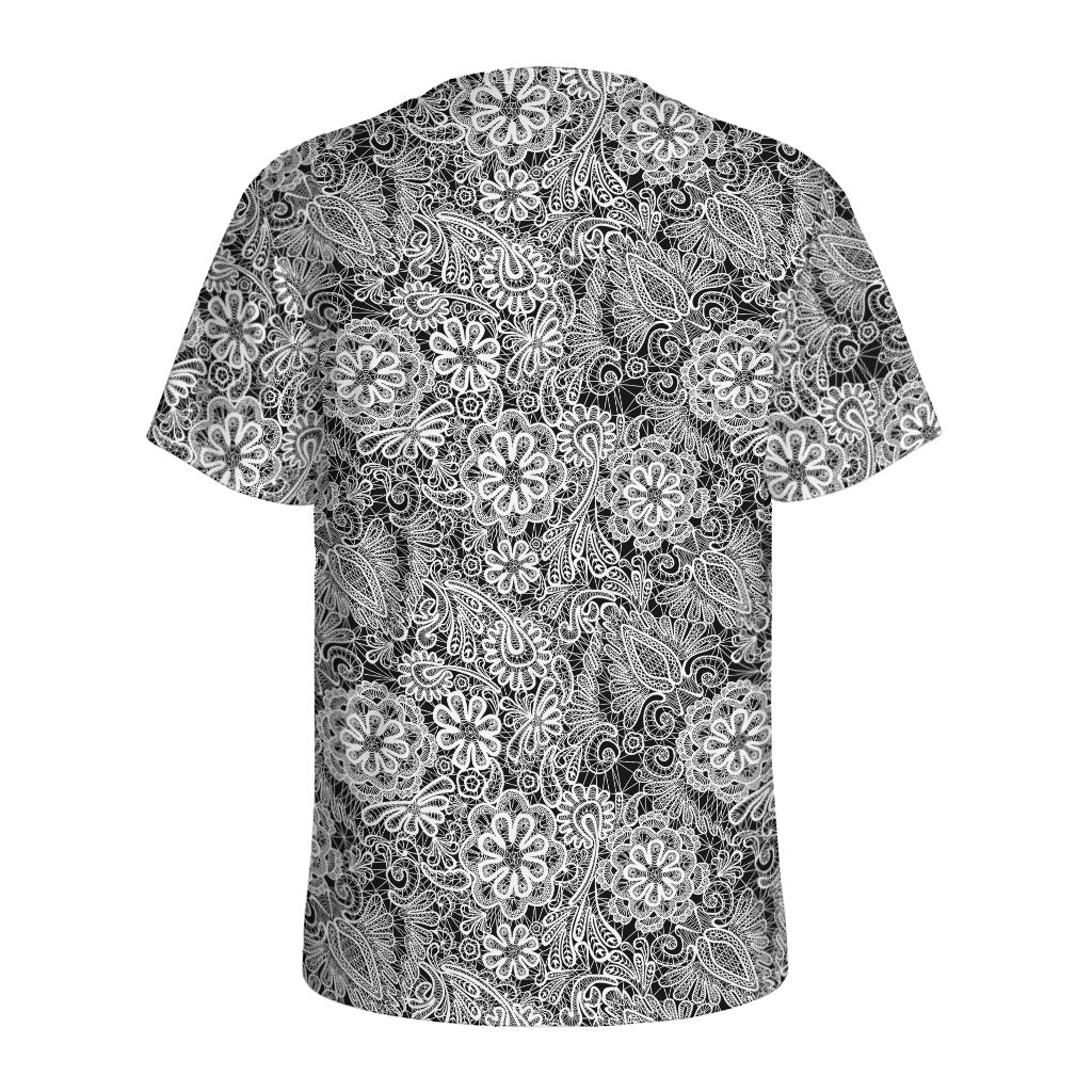 Black And White Western Flower Print Men's Sports T-Shirt