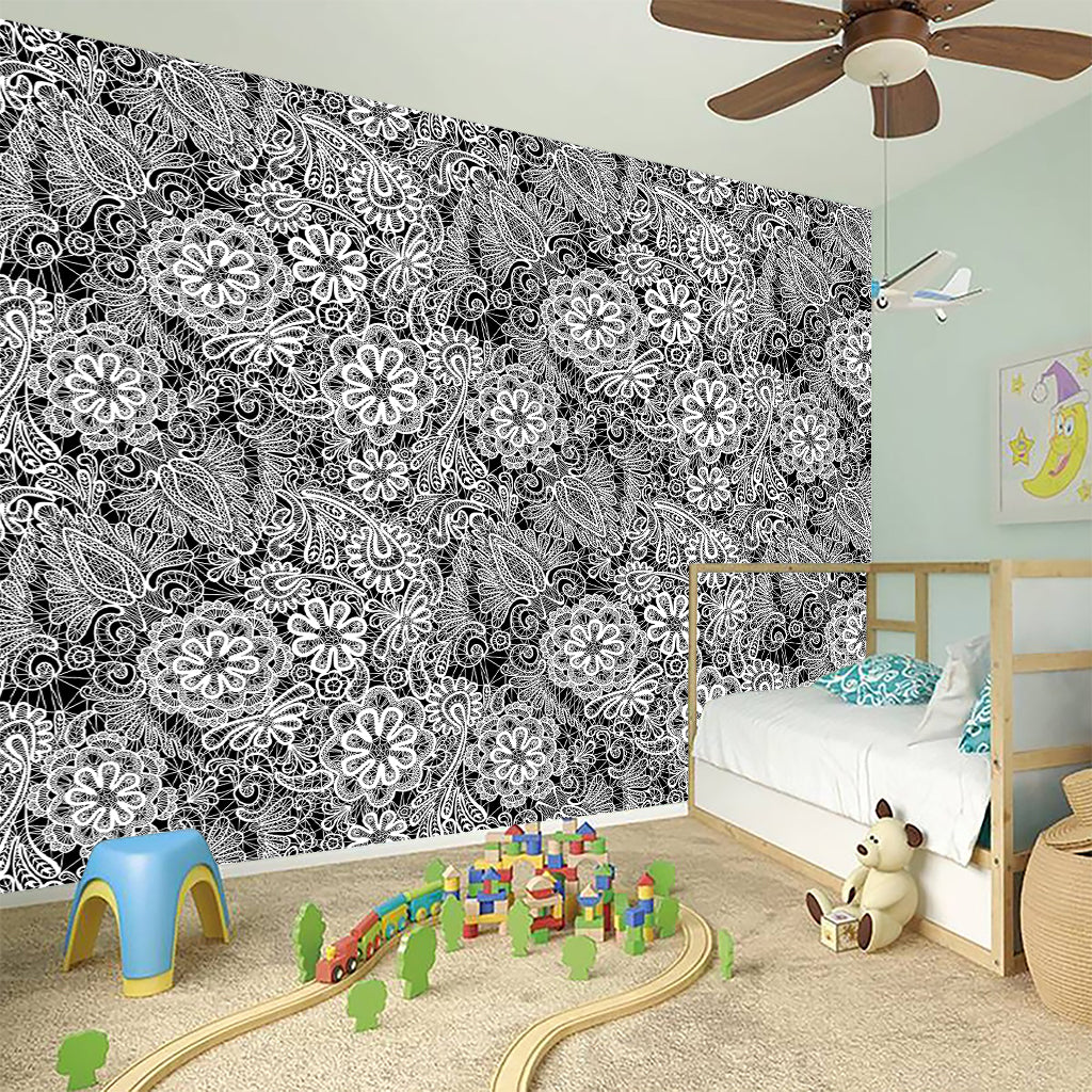 Black And White Western Flower Print Wall Sticker