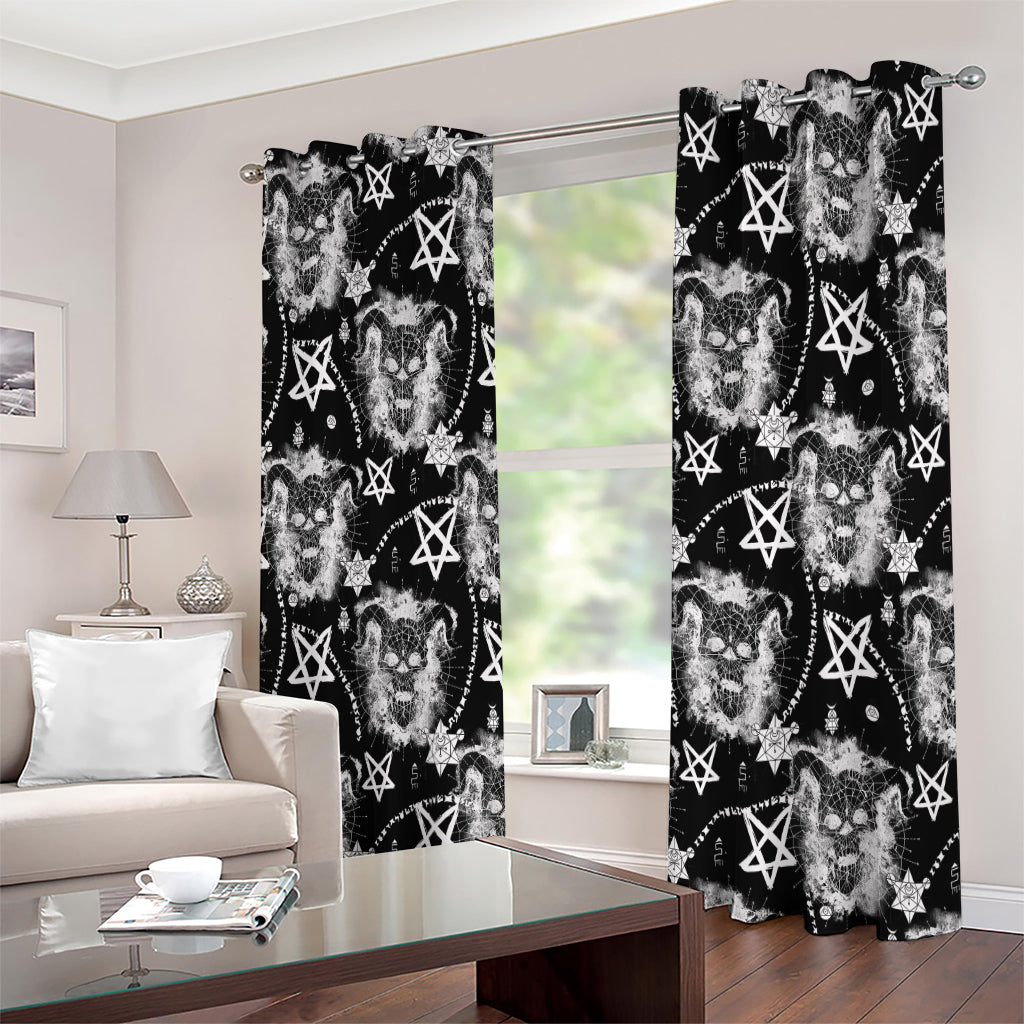 Black And White Wicca Devil Skull Print Extra Wide Grommet Curtains