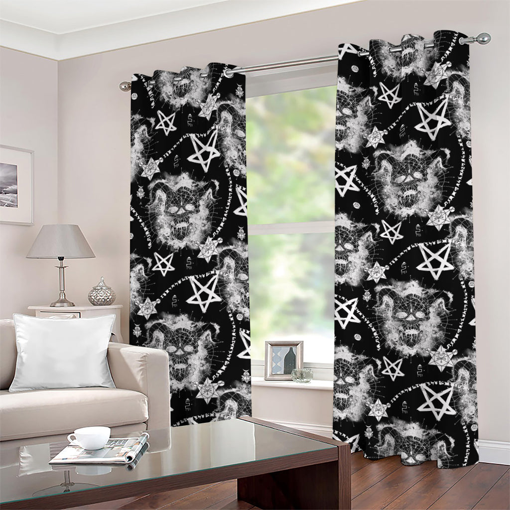 Black And White Wicca Devil Skull Print Grommet Curtains