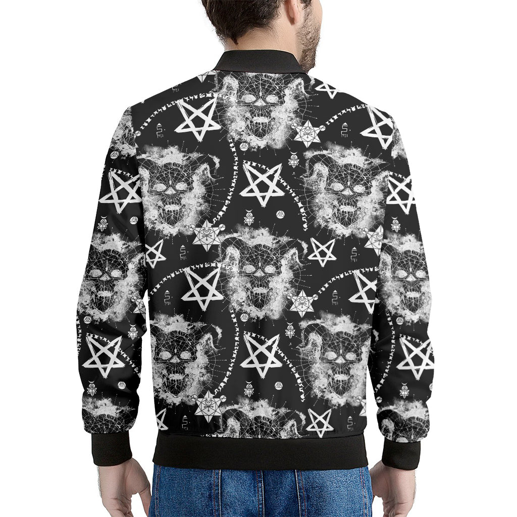 Black And White Wicca Devil Skull Print Men's Bomber Jacket