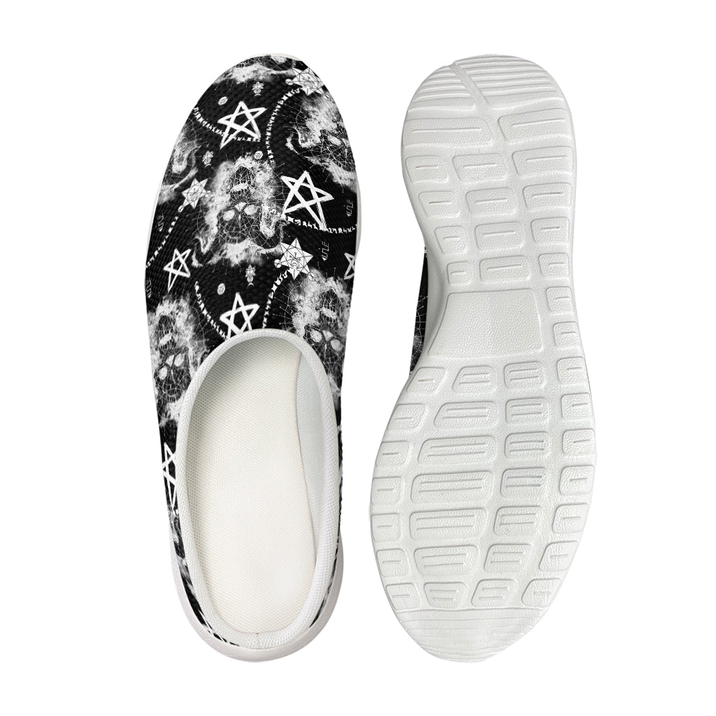 Black And White Wicca Devil Skull Print Mesh Casual Shoes