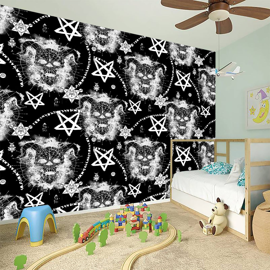 Black And White Wicca Devil Skull Print Wall Sticker