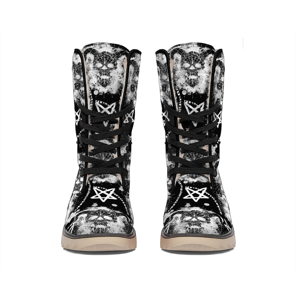 Black And White Wicca Devil Skull Print Winter Boots