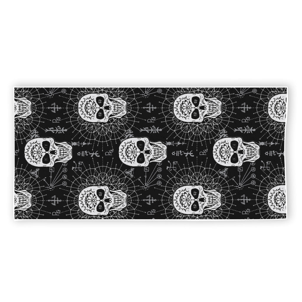 Black And White Wicca Evil Skull Print Beach Towel