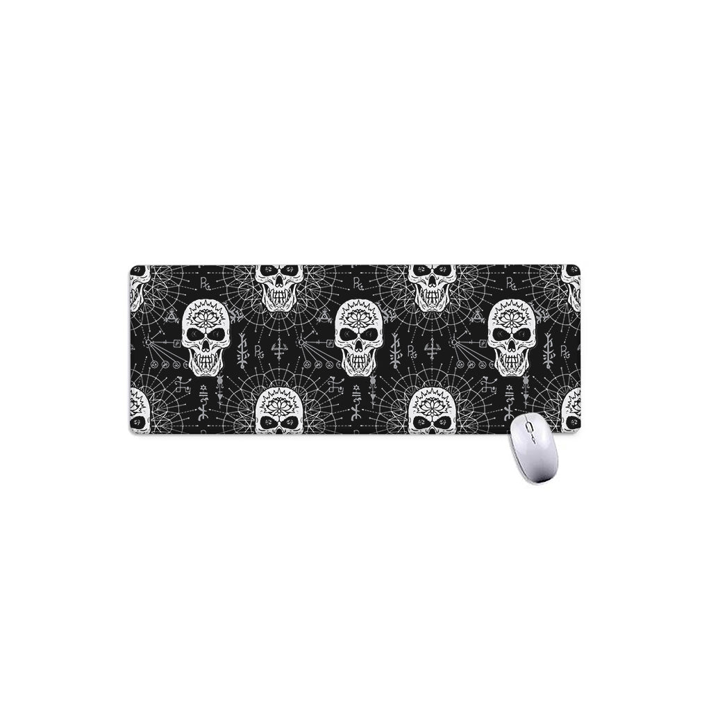 Black And White Wicca Evil Skull Print Extended Mouse Pad