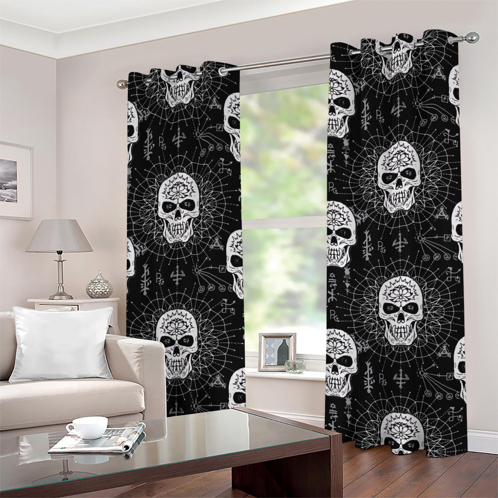 Black And White Wicca Evil Skull Print Grommet Curtains