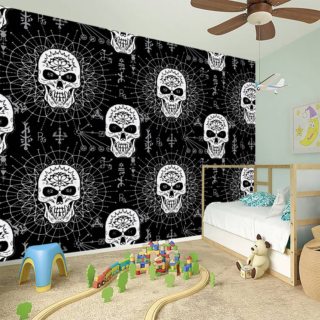 Black And White Wicca Evil Skull Print Wall Sticker