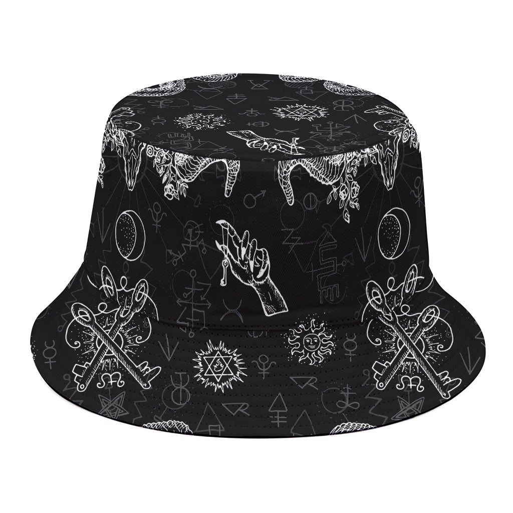 Black And White Wicca Gothic Print Bucket Hat
